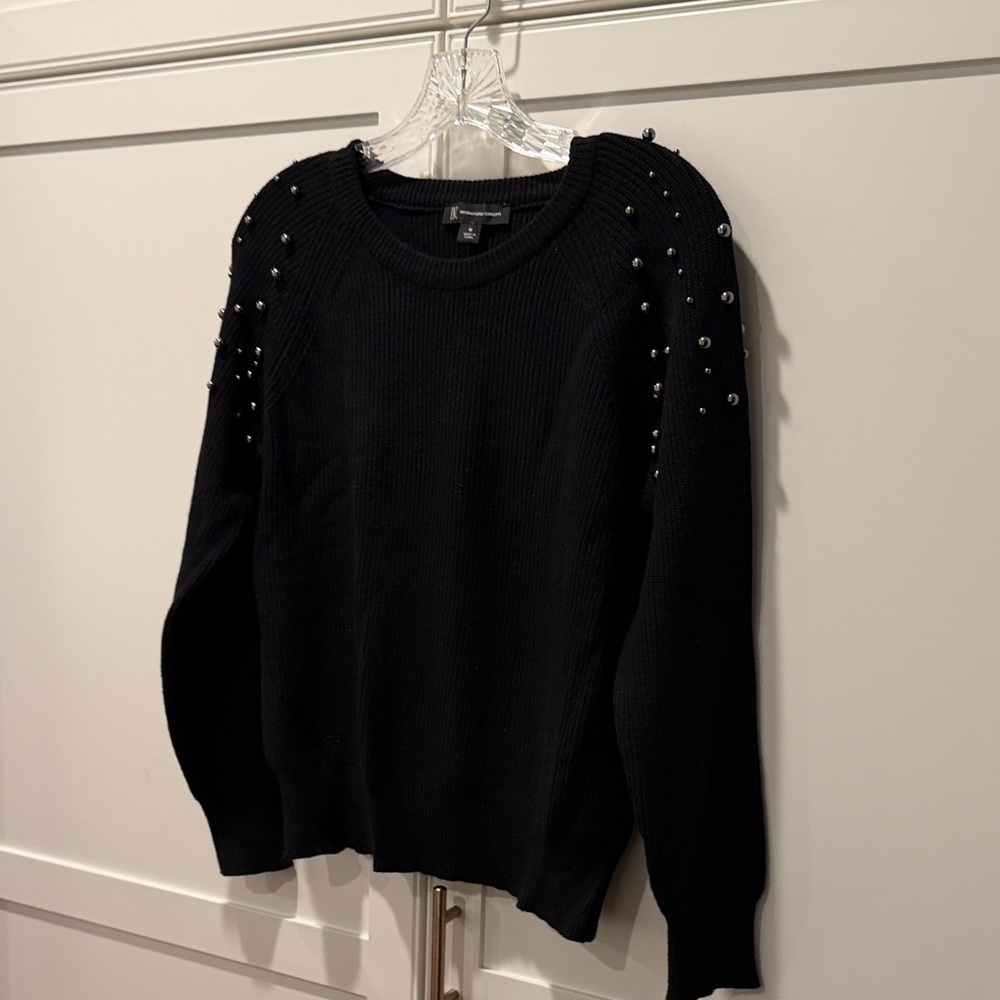 INC CONCEPTS Black Sweater Silver Ball Detail